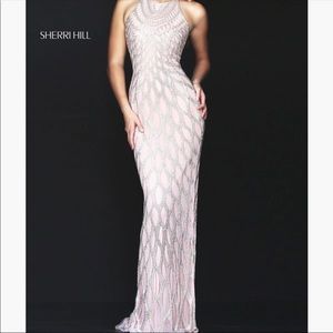 NWT Sherri Hill Black Long Dress Sz 2 High Neck Low Back Corset Sequins Beaded